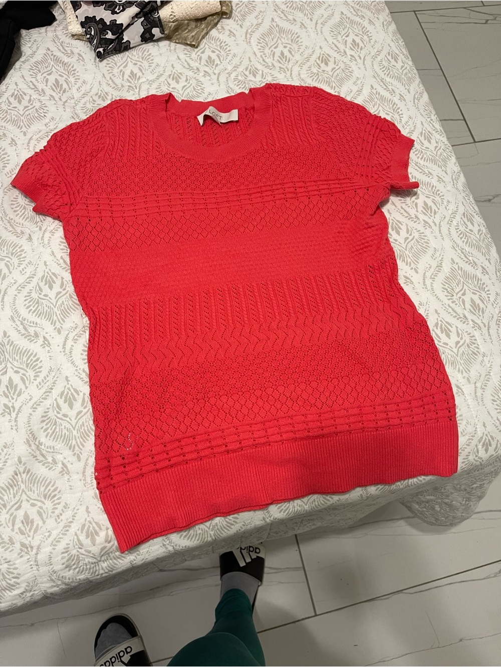 LOFT Coral Red Short Sleeve Knit Top